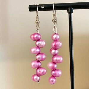 Pink Freshwater Pearl Drop Sterling Earrings